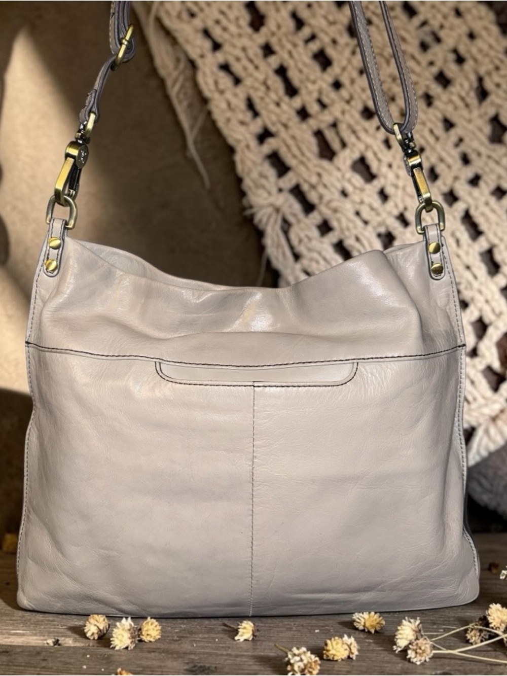 ✨ Hobo International Leather Shoulder Bag Beige Slouchy Crossbody Boho Purse - Picture 5 of 10